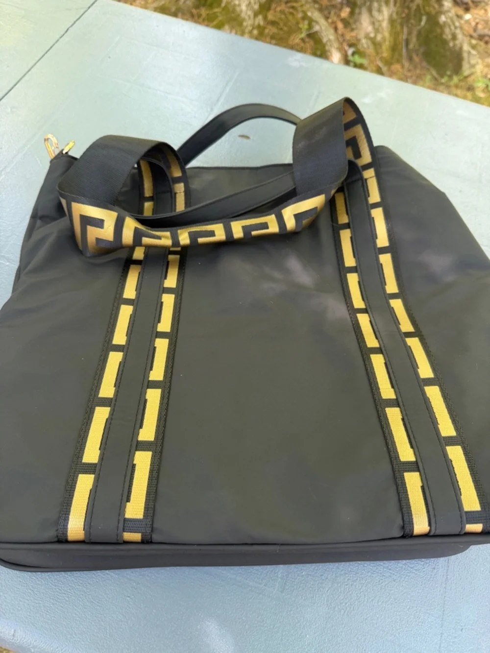 Versace Parfums Black Messenger Bag with Yellow Accents